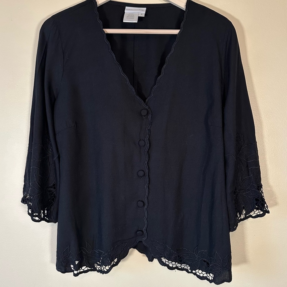Soft Surroundings Lace Detail Top Small Black Cottagecore Whimsigoth